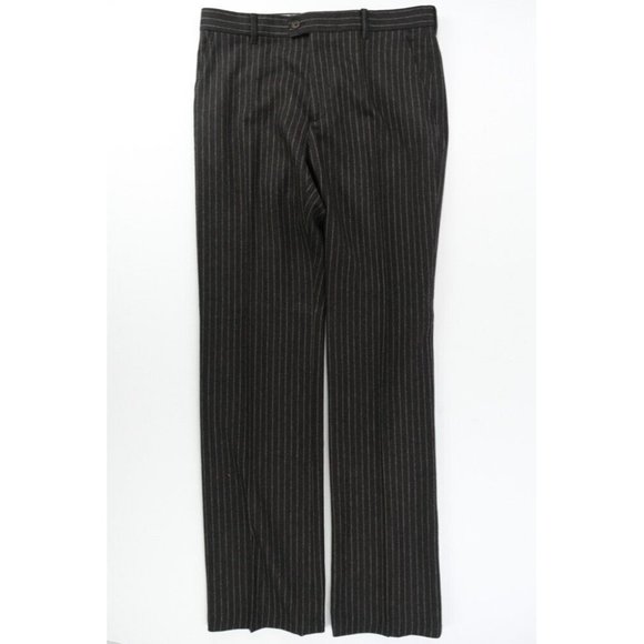 Joseph Homme Wool Cashmere Sz. 34 x 34.5 Straight Leg Brown Chalk Lined Trousers - Picture 1 of 7